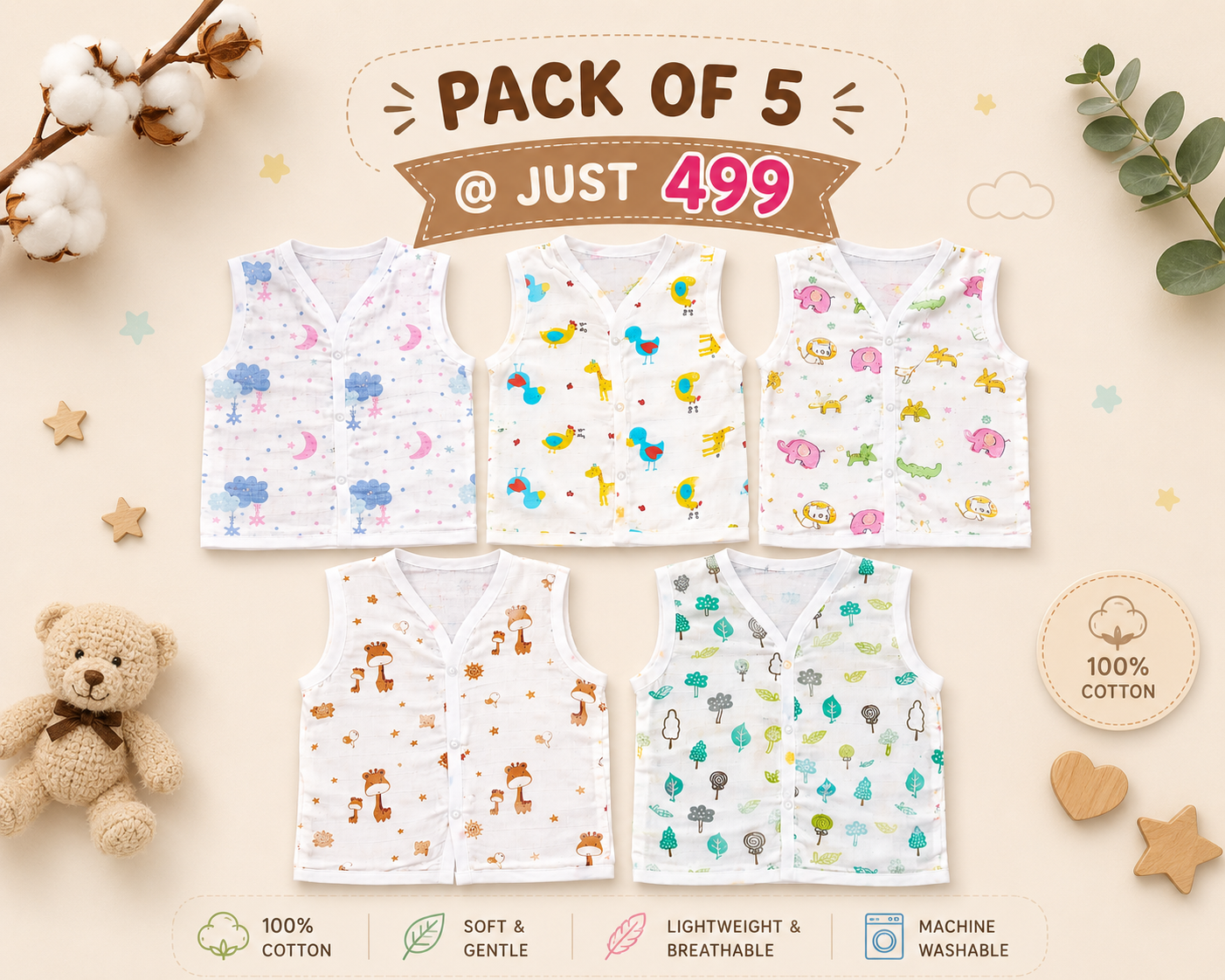 Baby Muslin Jabla | pack of 5