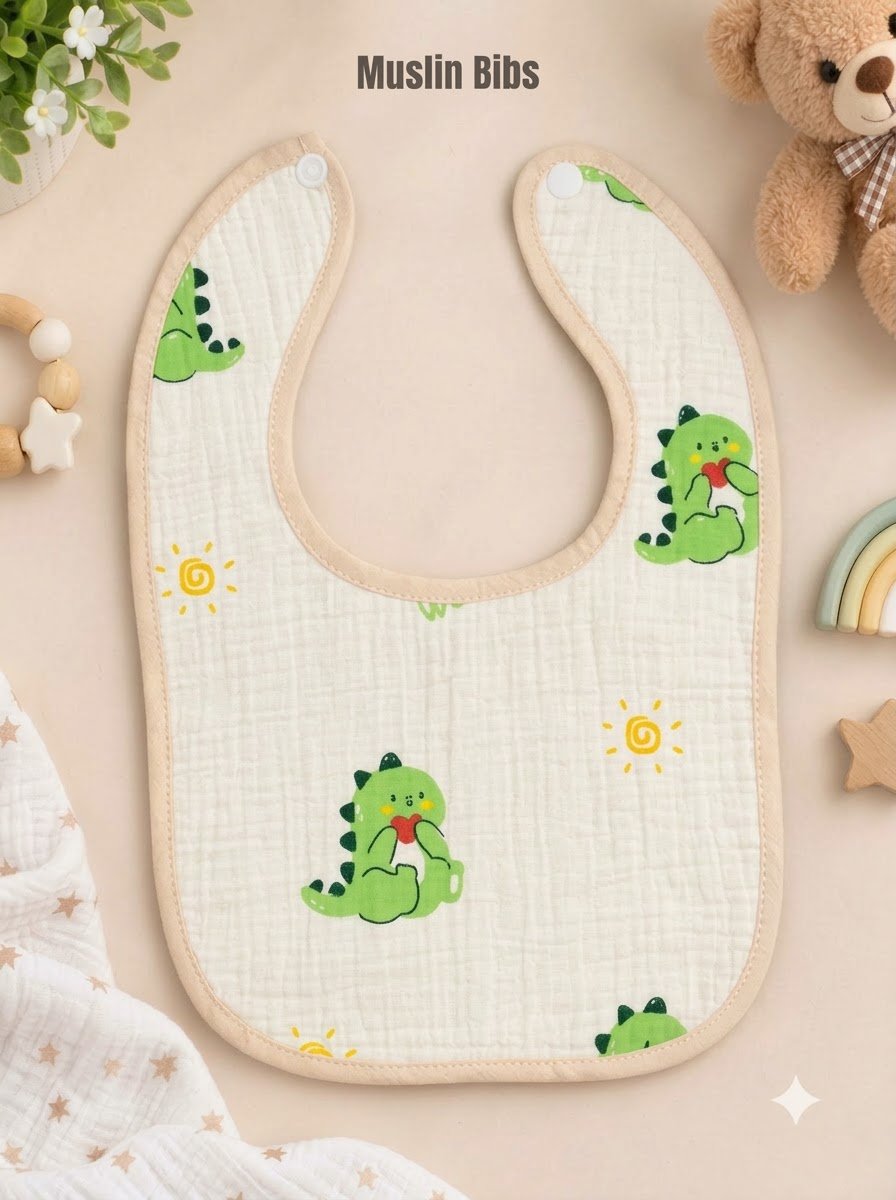 Leak proof muslin Crinkled bibs I The Good Dinosaur I Made with Soft