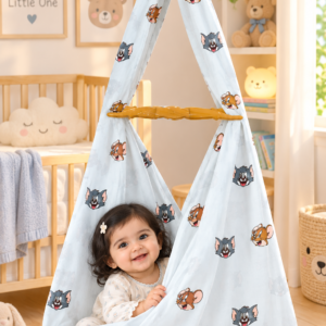 White Cartoon & Doodle Print Cradle Cloth | Tom and jerry