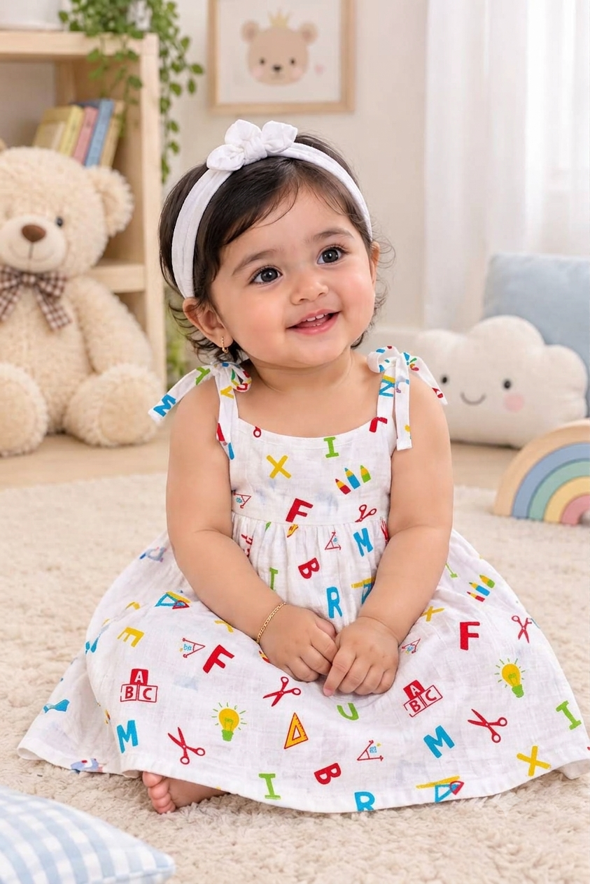 Knot Frock I White Print I Colorphabet