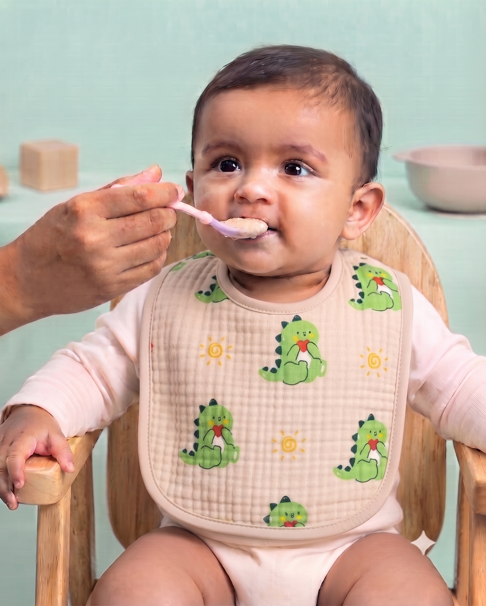Leak proof muslin Crinkled bibs I The Good Dinosaur I Made with Soft - Image 2