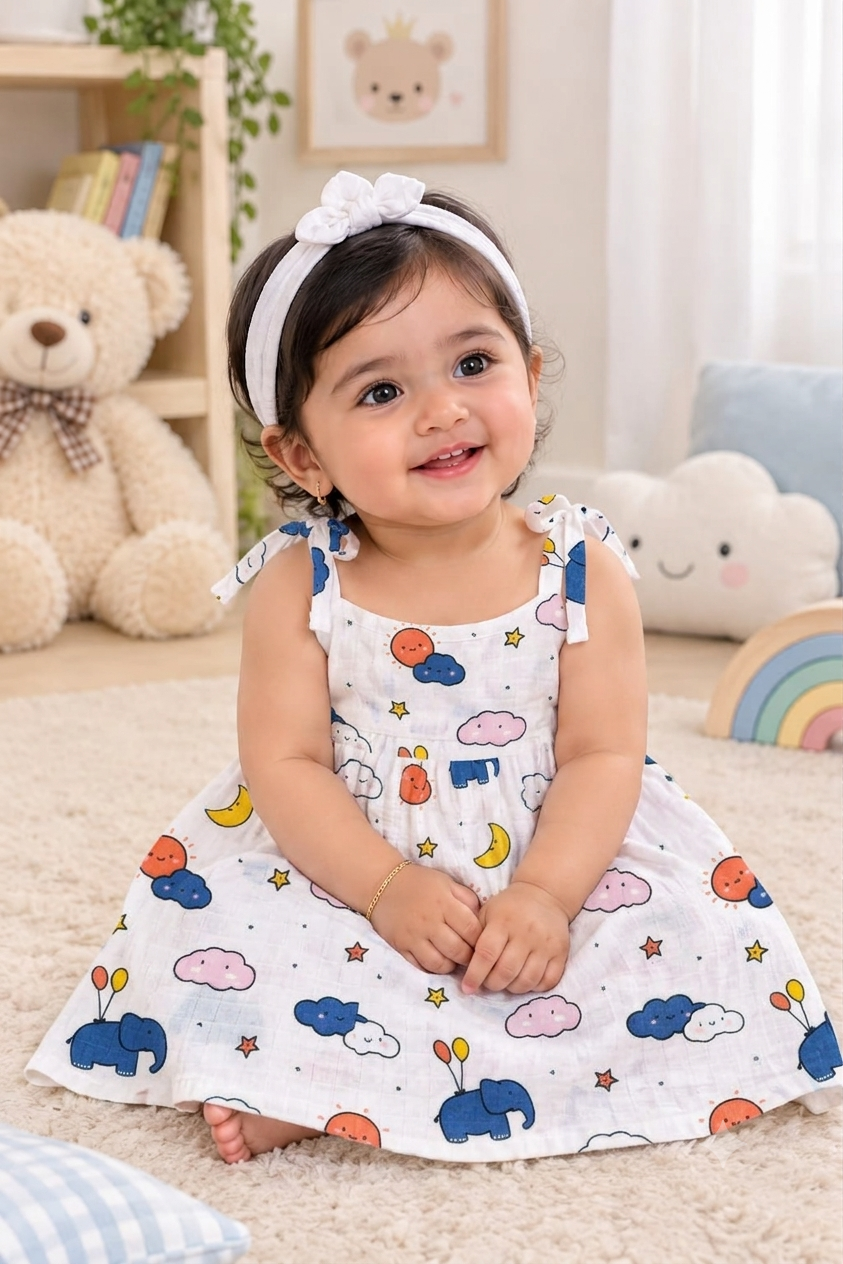 Knot Frock I White Print I Bluboo