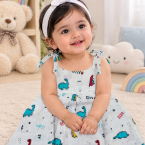 Knot Frock I White Print I Dinojoy