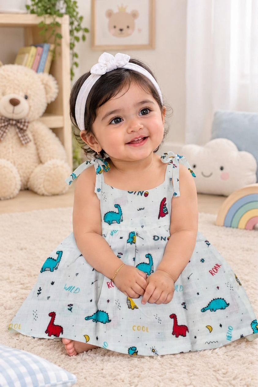 Knot Frock I White Print I Dinojoy