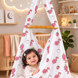 White Cartoon & Doodle Print Cradle Cloth | Sweetstrawberry
