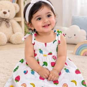 Knot Frock I White Print I Fruitymix