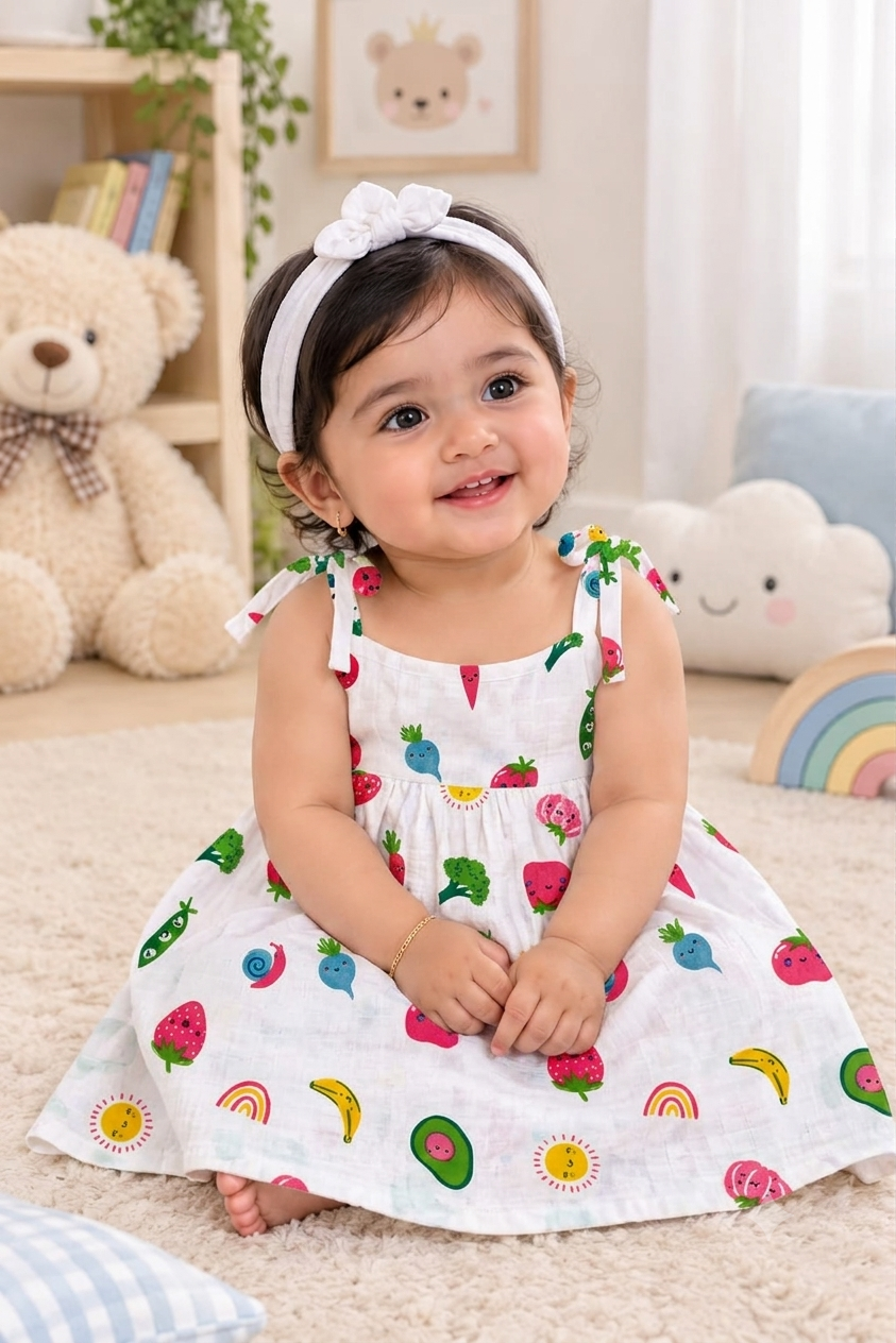Knot Frock I White Print I Fruitymix
