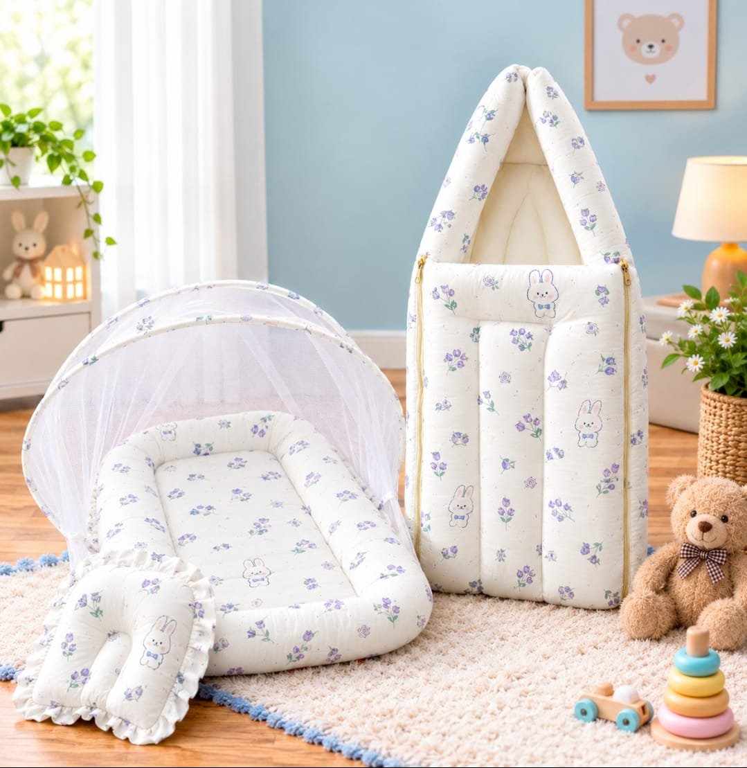 Crinkled Muslin Net Bed+Carry Bed COMBO