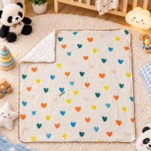 Muslin 6 Layer Bubble Blanket I Colourful Hearts I Wrap Your Baby in Pure Softness