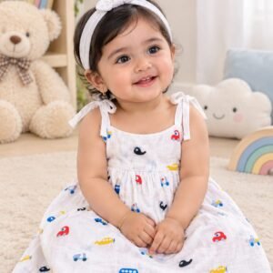 Knot Frock I White Print I Doodlours