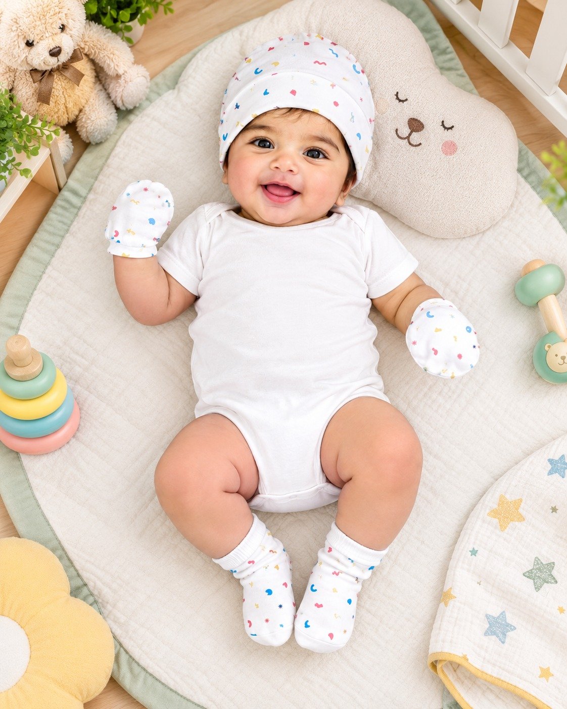 Baby Cap, Mittens & Socks Set I Happymode I Comfortable baby-friendly fit
